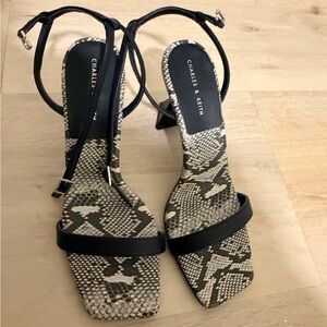 Charles & Keith Black and Snake Print Heels